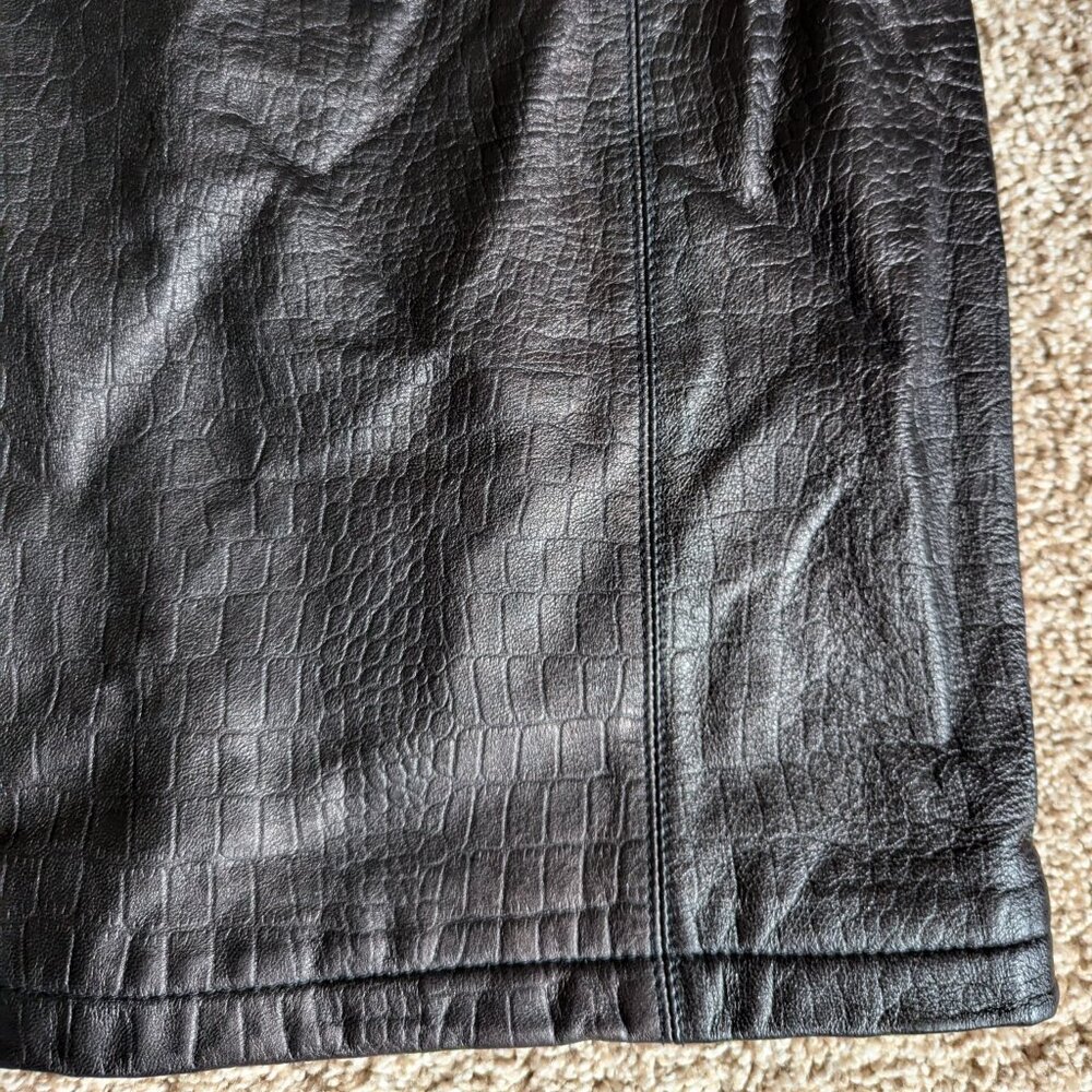 Vintage Skirt Womens Sz 6 Black Leather Alligator Mini A-Line Lined Rock Punk - Picture 3 of 9